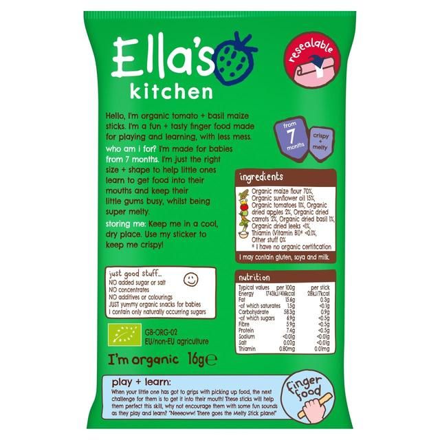 Ella's Kitchen Tomato & Basil Melty Sticks Baby Snack 7+ Months 16g