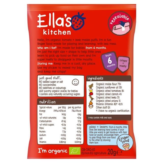 Ella's Kitchen Tomato & Leek Melty Puffs Baby Snack 6+ Months 20g