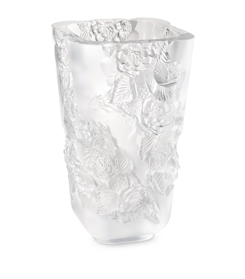 Lalique crystal Pivoines vase 35cm, UK version
