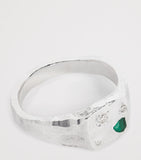 The Ouze sterling silver and emerald scatter signet ring (British brand)
