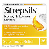 Strepsils Honey & Lemon Sore Throat Lozenges x36 cough cold & flu Sainsburys
