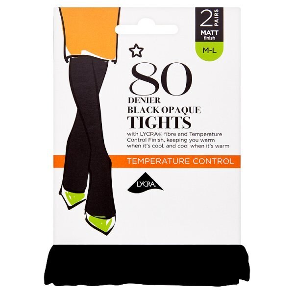 Superdrug 2 Pack 80 Denier Opaque Tights -Black M/L GOODS Superdrug