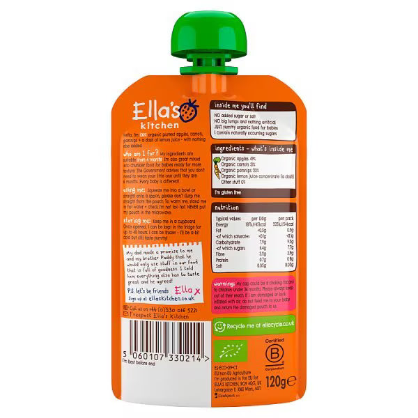 Ella's Kitchen Organic baby food pouch Carrots Apples Parsnips 120g - British product