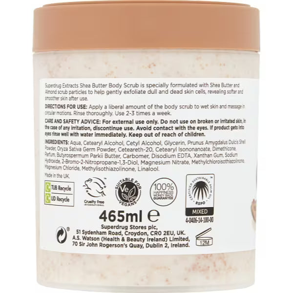 Superdrug Extracts body scrub with shea butter formula (British brand)