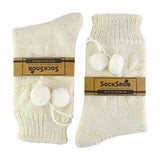 Sock Snob alpaca slipper socks cream pink pom pom size 4-8 (British brand)