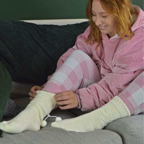 Sock Snob alpaca slipper socks cream pink pom pom size 4-8 (British brand)