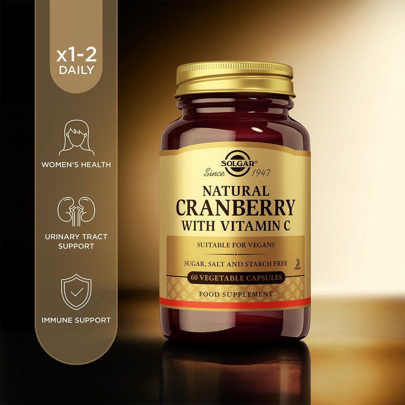 Solgar Natural Cranberry with Vitamin C 60 Vegi Capsules (British brand)