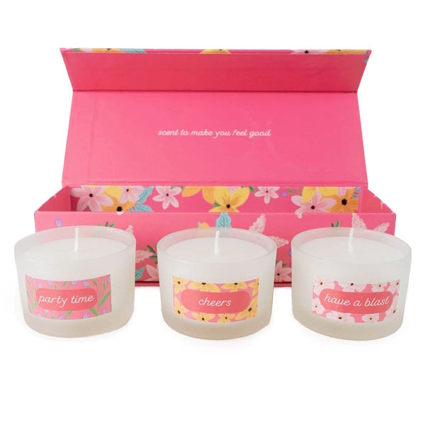 Pink floral Kashmir Fig candles 3 pack - British product