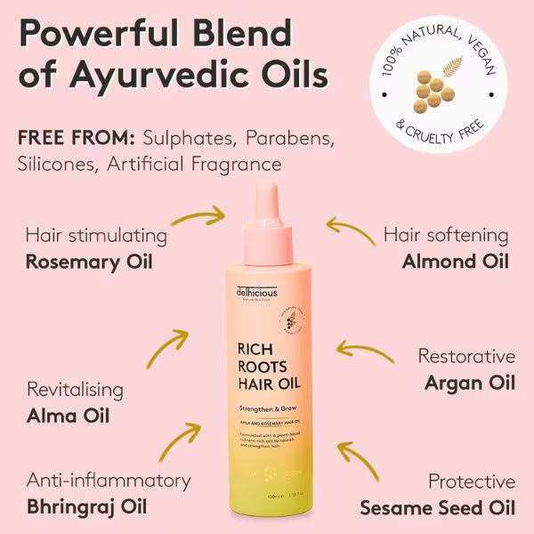 Delhicious Rich Roots Strengthen and Grow Hair Oil 50ml - British product
