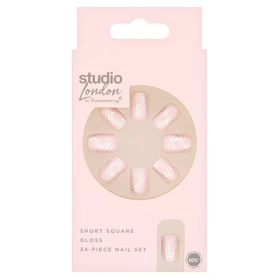 Studio London Silver Metallic Short Square Nails 24pcs Nail Kit