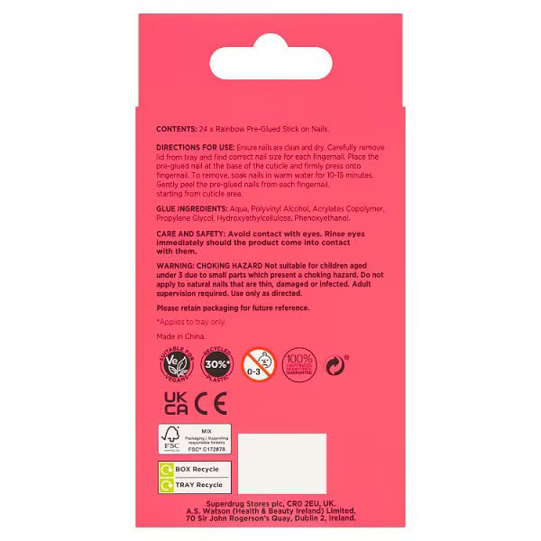 Fantasy rainbow stick on nails 24 count - British product