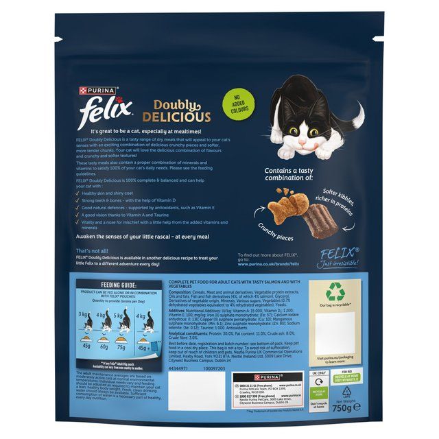 Felix Doubly Delicious Salmon & Vegetables Dry Cat Food 750g