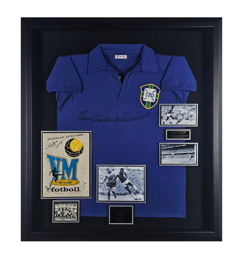Leipzig Galleries framed Brazil 1958 World Cup signed jersey and programme display, UK version