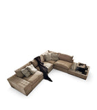 Solid Wood Bed Frame with Brass Inserts and Upholstered Headboard, Approx. 130x214x300cm