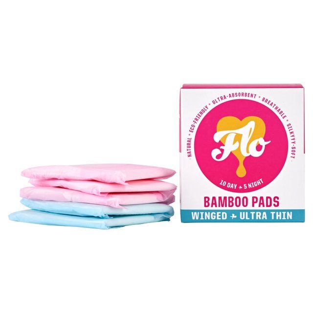 FLO Bamboo Sanitary Night & Day Pads Winged & Ultra Thin 15 per pack