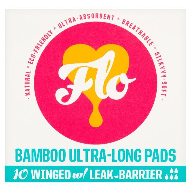 FLO Sanitary Bamboo Pads Winged & Ultra-Long 10 per pack