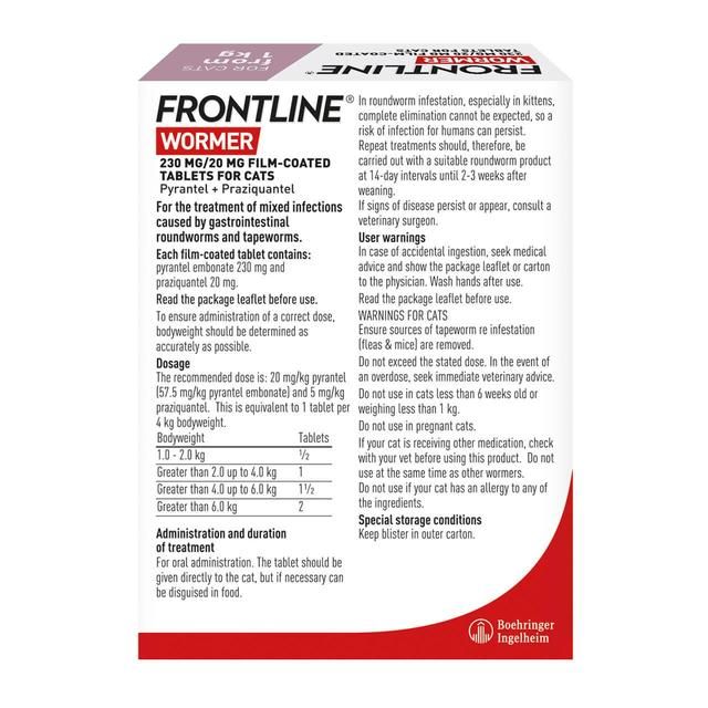 FRONTLINE Wormer Cat film coated tablets 2 per pack