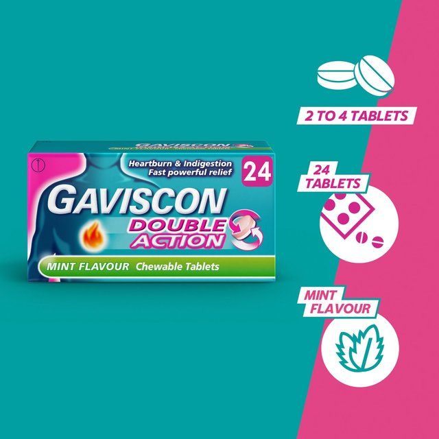 Gaviscon Double Action Tabs Heartburn Indigestion Mint 24 per pack