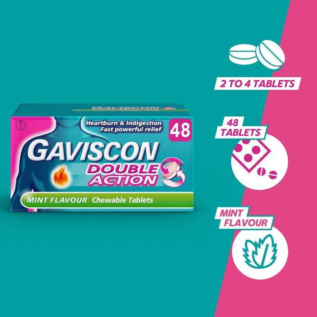 Gaviscon Double Action Tabs Heartburn Indigestion Mint 48 per pack