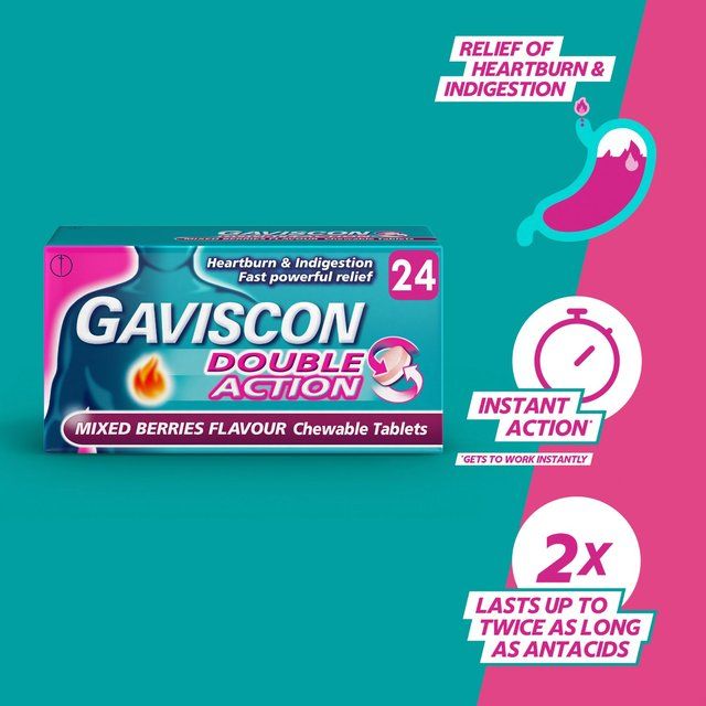 Gaviscon Double Action Tabs Heartburn Indigestion Mixed Berry 24 per pack