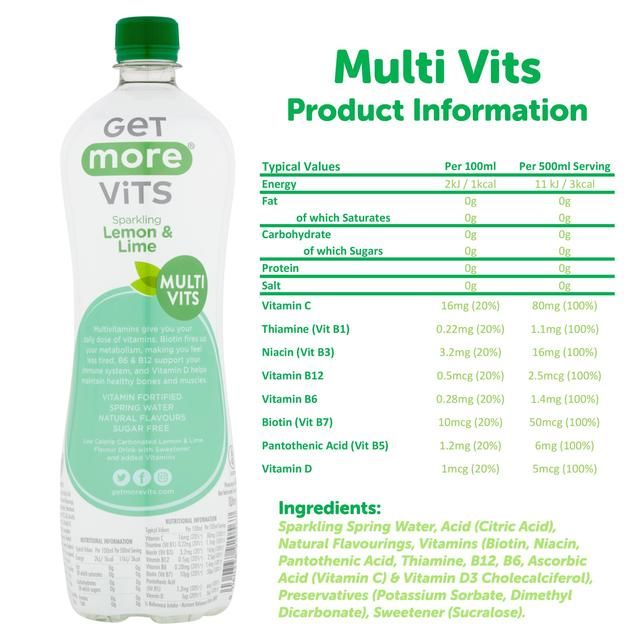 Get More Multivitamins Sparkling Water Lemon & Lime 1L