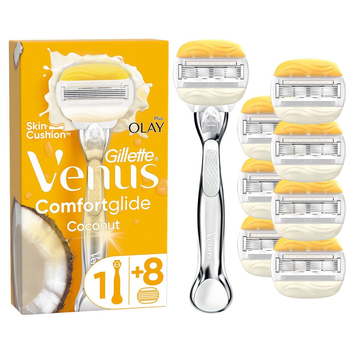Gillette Venus Comfortglide with Olay, Platinum Metal Handle & 8 Blades