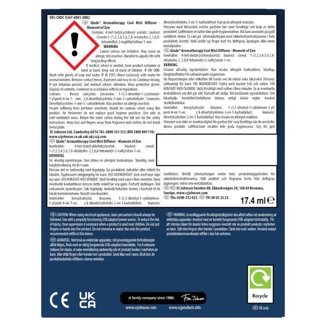 Glade Aromatherapy Mist Diffuser Holder Moment of Zen 17ml