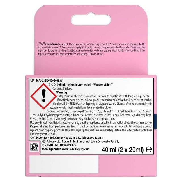 Glade Plug In Twin Refill Electric Scented Oil Wondermelon 2 x 20ml