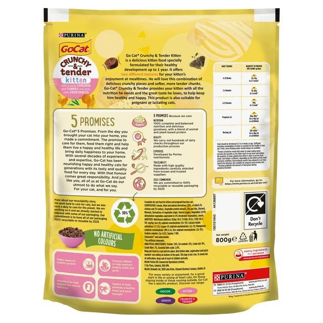Go-Cat Crunchy & Tender Kitten Chicken Dry Cat Food 800g