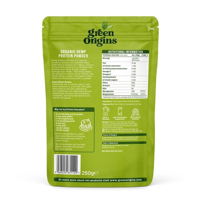 Green Origins Organic Raw Hemp Protein Powder 250g