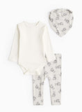 Grey Teddy Bear Print Bib, Bodysuit & Leggings Set 6-9 months