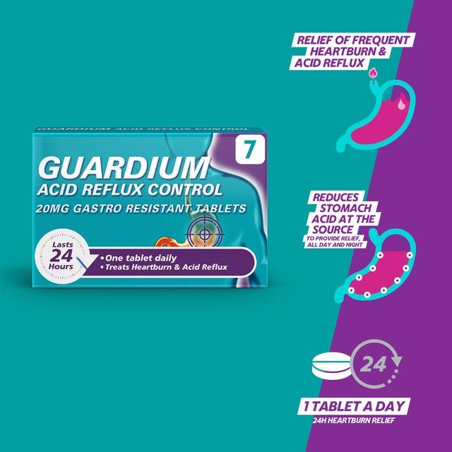 Guardium Acid Reflux Control Tabs Heartburn Indigestion 7 per pack