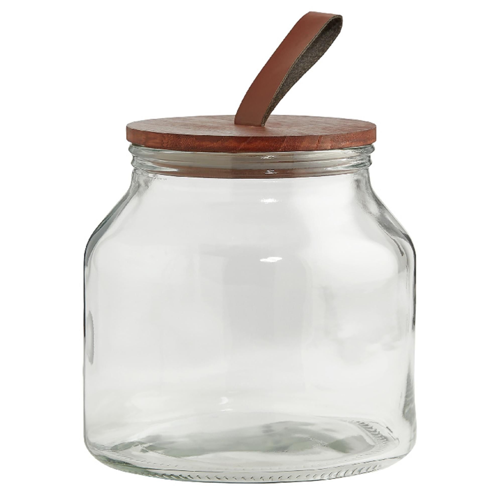 Habitat Glass Jar With Wood And Faux Leather Lid 2L