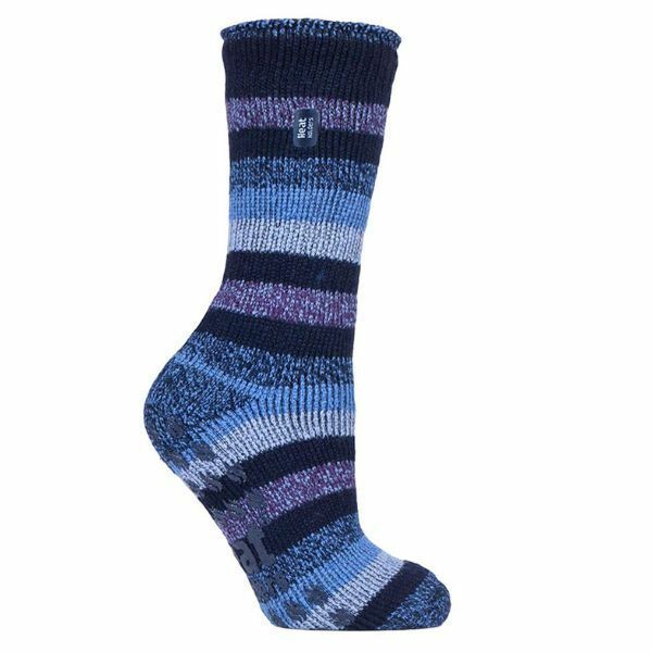 Heat Holders Ladies Thermal Socks with Grips 4-8 UK Navy Stripe (Juniper) / 1EA
