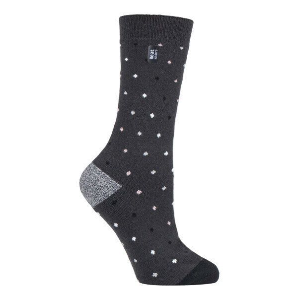 Heat Holders Ladies Ultra Lite Thermal Dress Socks 4-8 UK Charcoal Spots (Berry)