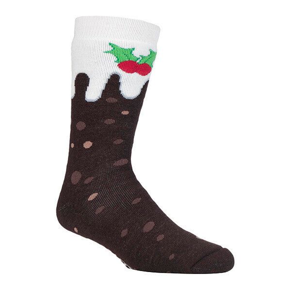 Heat Holders Mens Xmas Non Slip Thermal Slipper Socks Christmas Pudding / 1EA