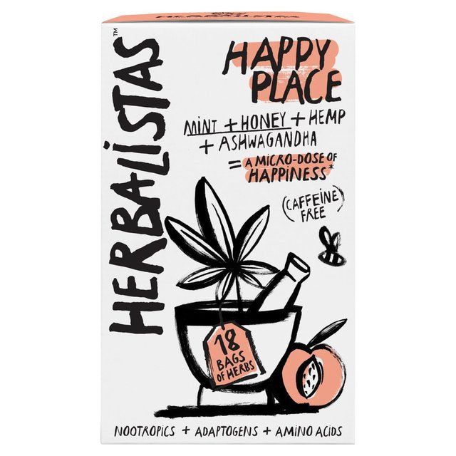 Herbalistas Happy Place Herbal Tea with Mint Honey & Hemp 18 per pack