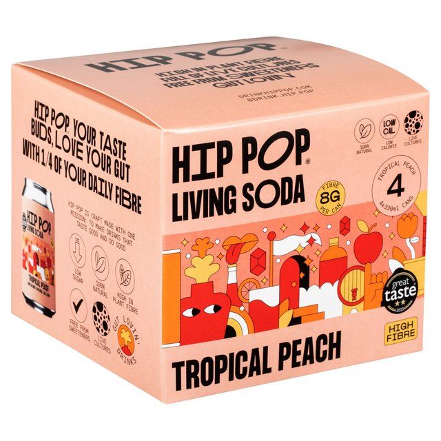 Hip Pop Tropical Peach Living Soda 4 x 330ml