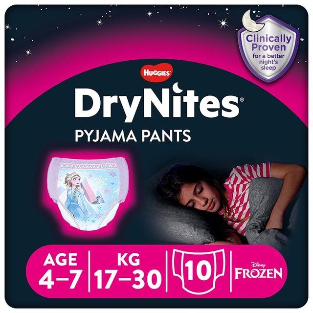 Huggies DryNites Girls Pyjama Pants 4-7 Yrs (17-30kg) 10 per pack
