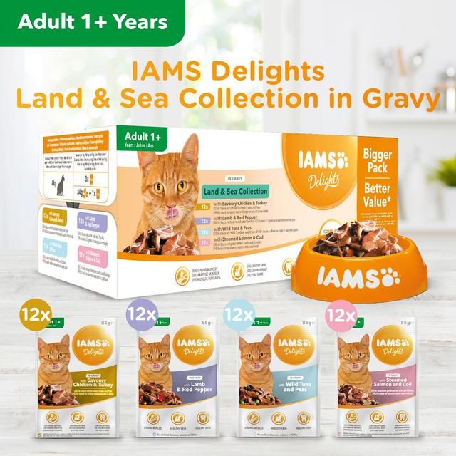 Iams Delights Adult Land & Sea Collection in Gravy Multipack 48 x 85g