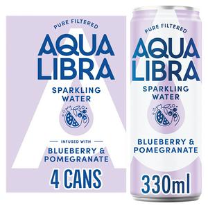 Aqua Libra Sparkling Water Blueberry & Pomegranate 4 x 330ml - British product