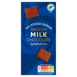 Sainsbury's no added sugar milk chocolate 100g (British brand)