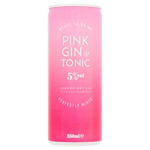 Sainsbury's pink gin and tonic strawberry raspberry 250ml (British brand)