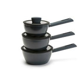 Habitat 3 Piece Saucepan Set Glass Lids 16cm 18cm 20cm