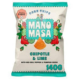 Manomasa Chipotle Lime Tortilla Chips 140g, imported from the UK