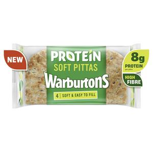 Warburtons protein soft pittas high fibre pack of four (British brand)