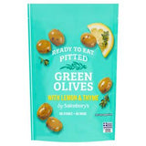 Sainsbury's Greek green olives with lemon thyme 70g (British brand)