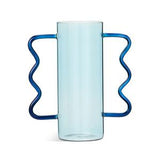 Habitat Wiggle Handled Vase Blue Glass 25cm High