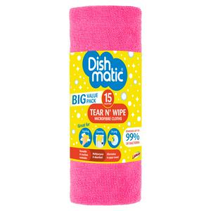 Dishmatic Microfibre Tear N Wipe 15 Pack Cleaning Cloths