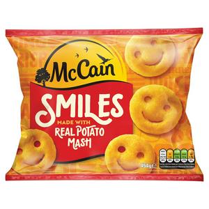 McCain Potato Smiles Frozen 454g, imported from the UK